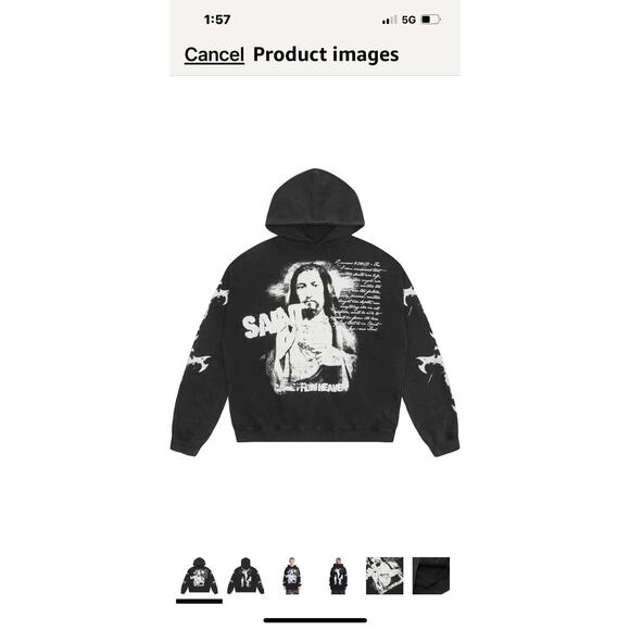 Saint Tears Graphic Hoodie Vintage Washed Blue Men’s Size Large NWT Heavyweight - Picture 2 of 14